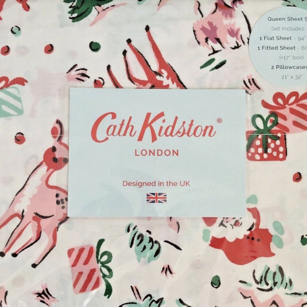 CATH KIDSTON Ditsy Deer Christmas QUEEN Sheet Set - Cotton / Retro Design